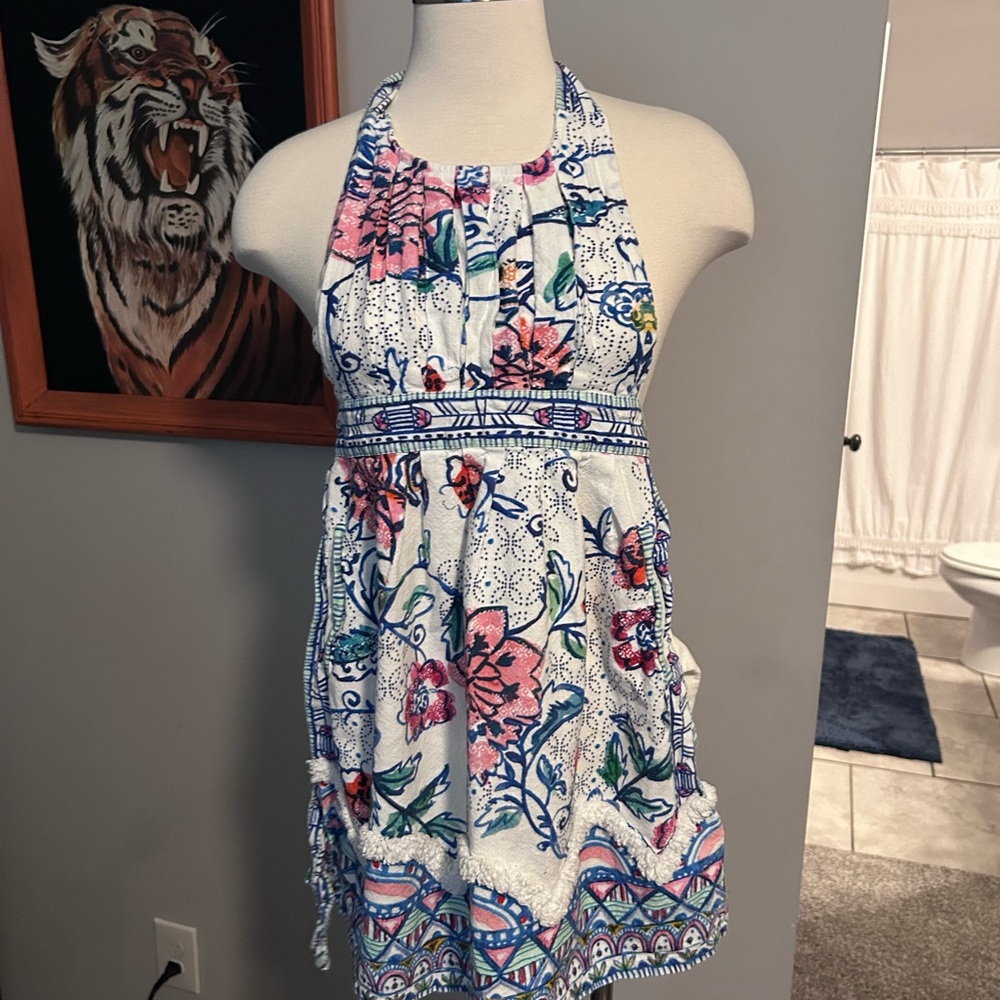 Anthropologie Floral Apron - Pink, Blue, White